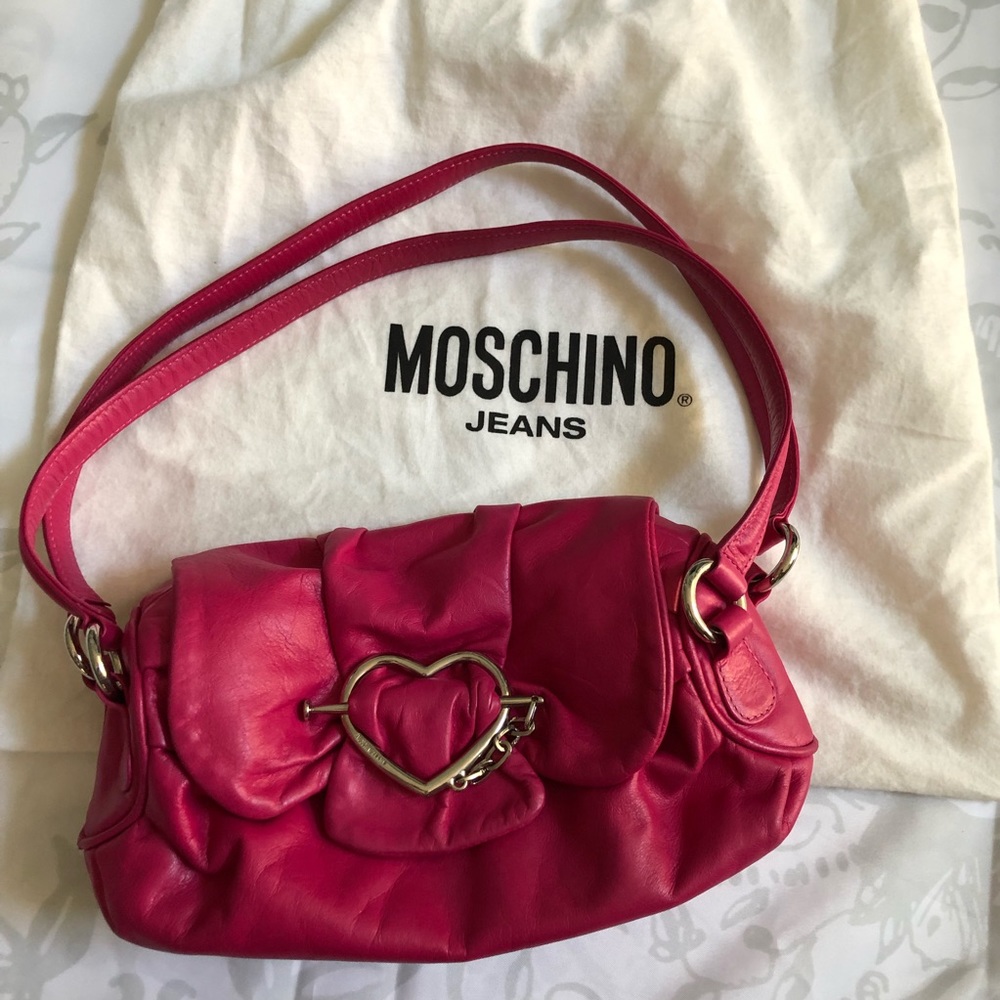 Moschino Heart Buckle Hot Pink Leather Bag
